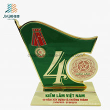 Free Sample Alloy Green Enamel Promotion Medal Trophy for Souvenir